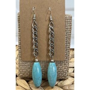 Victorian Turquoise Blue Sleeping Beauty Dangle Chain Link Steel Earrings